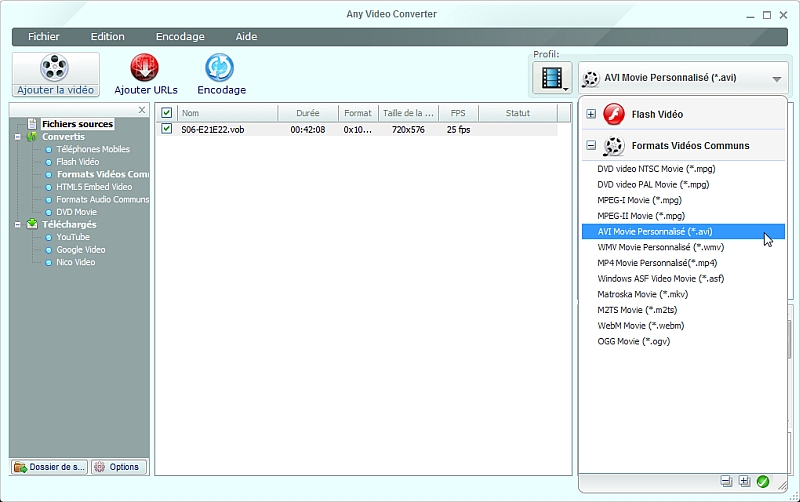 Any Video Converter - Encodage en avi