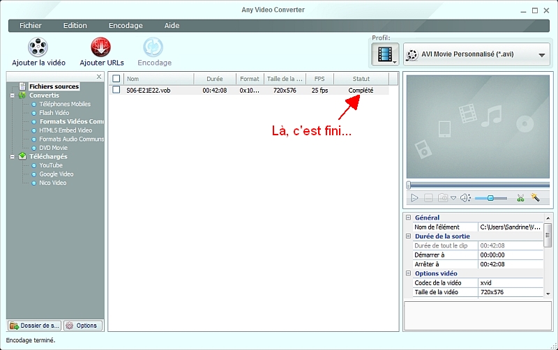 Any Video Converter - Conversion Finie