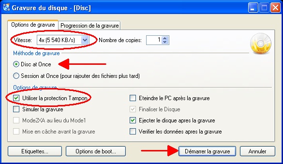 CDBurnerXP : Options de gravure