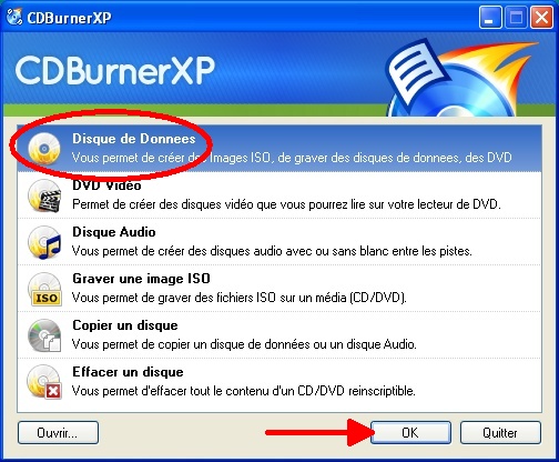 CDBurnerXP : Option DVD de Donnes