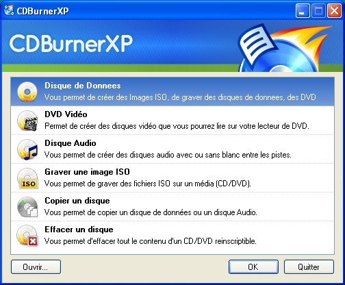 Interface de CDBurnerXP