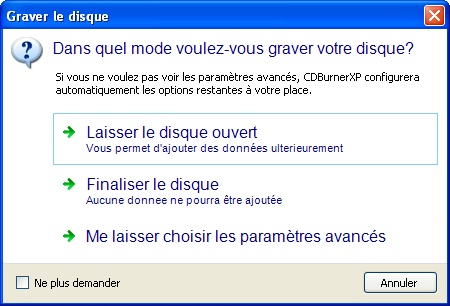 CDBurnerXP : Options de gravure