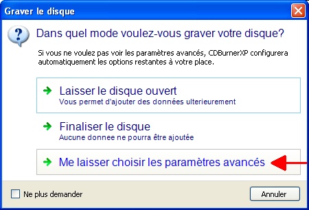 CDBurnerXP : Options de gravure