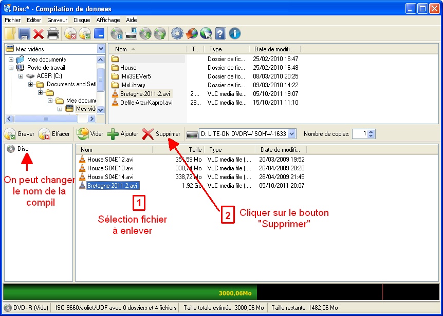 CDBurnerXP : Suppression de fichiers  la compil  graver