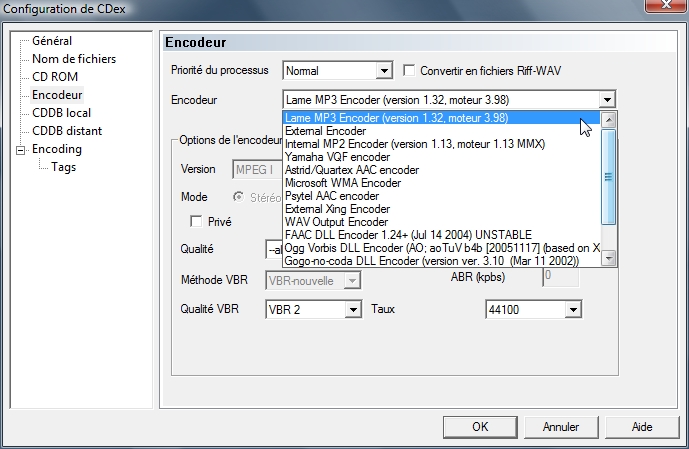 CDex - Choix de l'encodeur