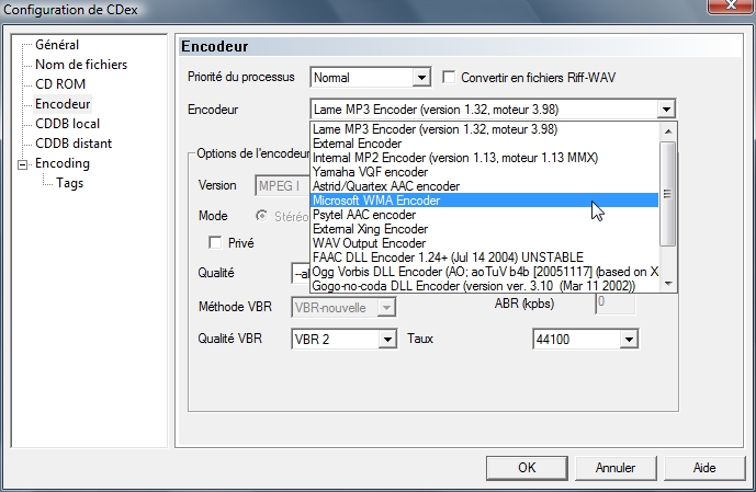 CDex - Choix de l'encodeur