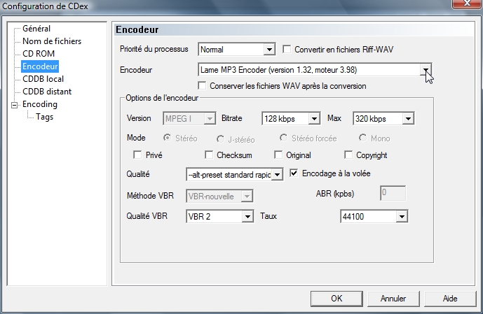 CDex - Paramtrage de l'encodeur