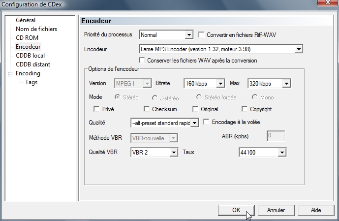 CDex - Choix du bitrate