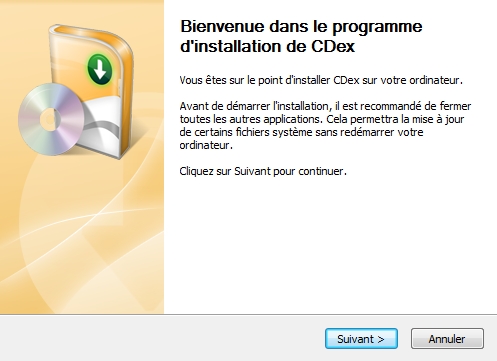 CDex - Dmarrage de l'installation