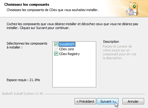 CDex - Choix des composants  installer