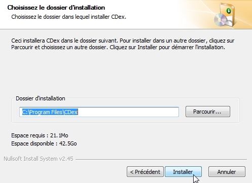 CDex - Choix du lieu o l'installation va se faire