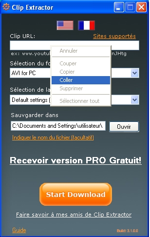 Clip Extractor : Coller l'URL du clip que vous voulez rcuprer