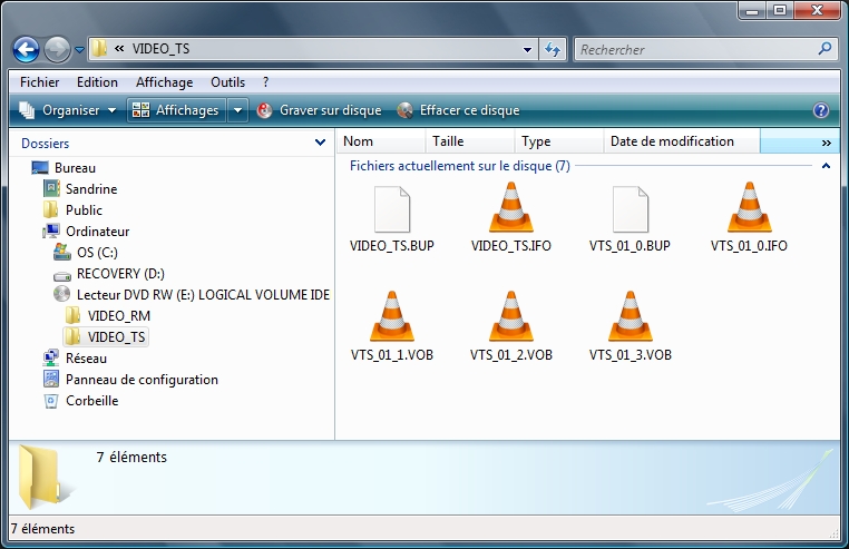 Contenu du dossier VIDEO_TS