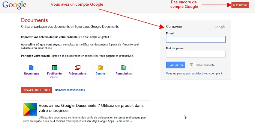 Connexion  Google Documents