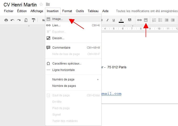 Insrer une image avec Google Documents