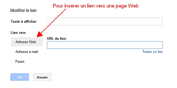 Insrer un lien avec Google Documents