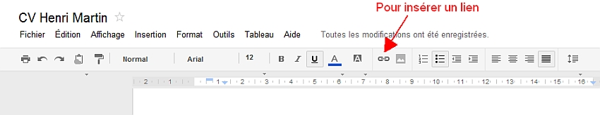 Insrer un lien avec Google Documents