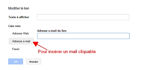 Insrer une adresse mail avec Google Documents