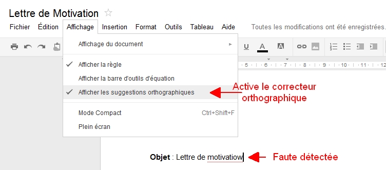 Dcouverte du menu Affichage de Google Documents