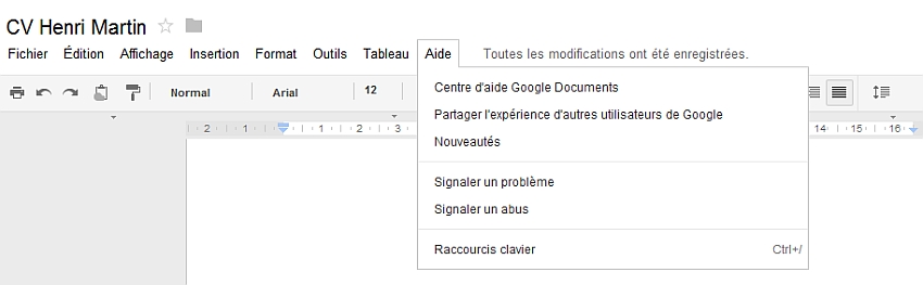 Dcouverte du menu Aide de Google Documents