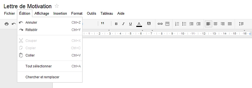 Dcouverte du menu Edition de Google Documents