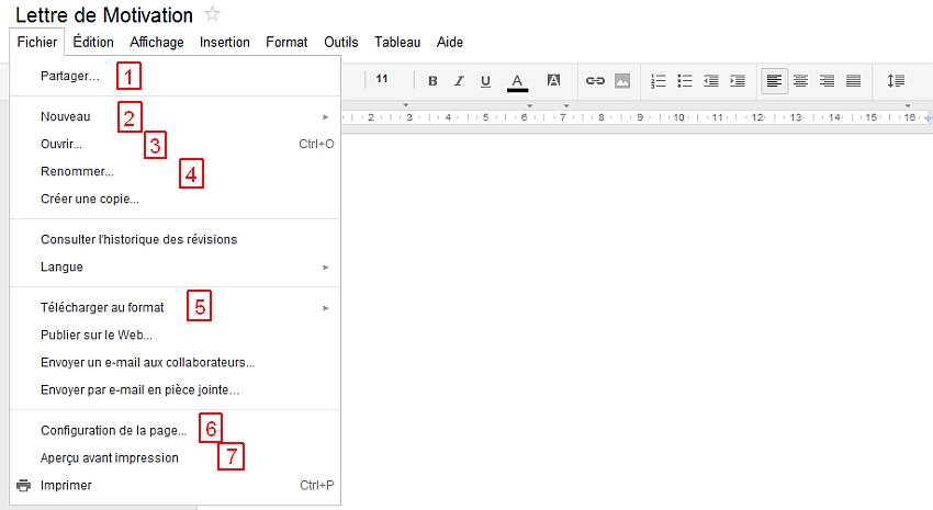 Dcouverte du menu Fichier de Google Documents