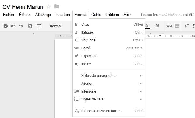 Dcouverte du menu Format de Google Documents