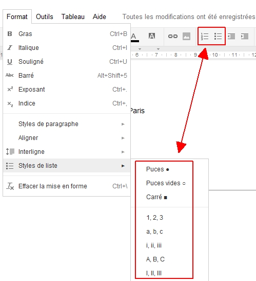 Dcouverte du menu Format de Google Documents