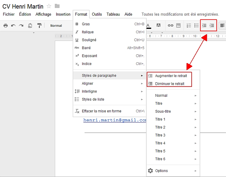Dcouverte du menu Format de Google Documents