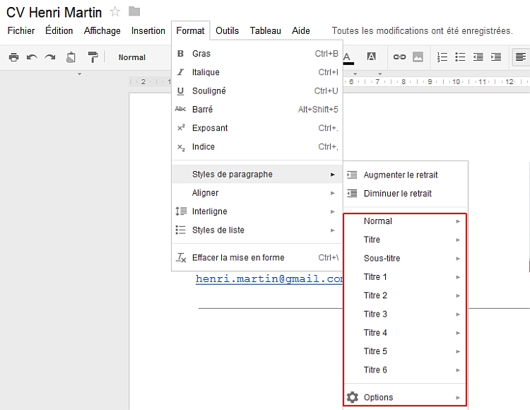 Dcouverte du menu Format de Google Documents