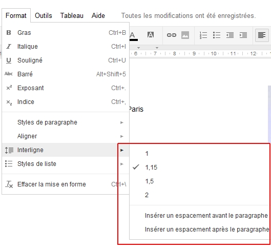 Dcouverte du menu Format de Google Documents