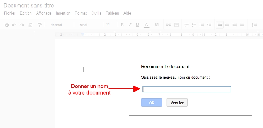 Saisir un nom pour votre document