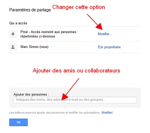 Accs aux Options de Partage sous Google Documents