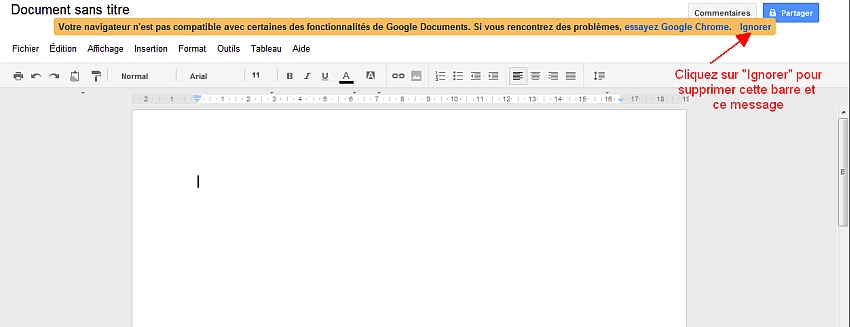 Interface du traitement de texte de Google Documents