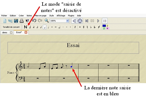 Deux mesures ont t saisies sous MuseScore 