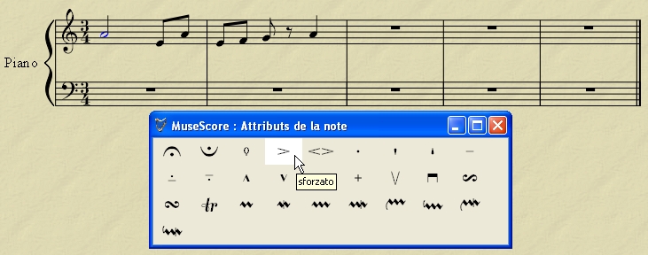 Palette des attributs sous MuseScore