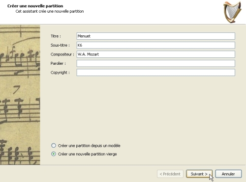 Assistant de cration d'une nouvelle partition MuseScore : tape 2