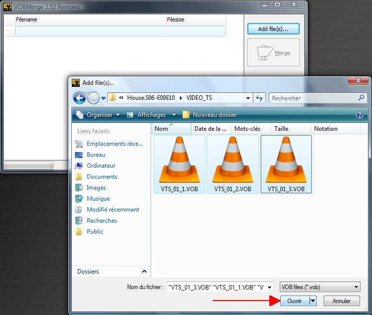 Slection des fichiers vob  merger