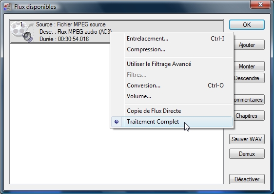 Configuration du flux audio