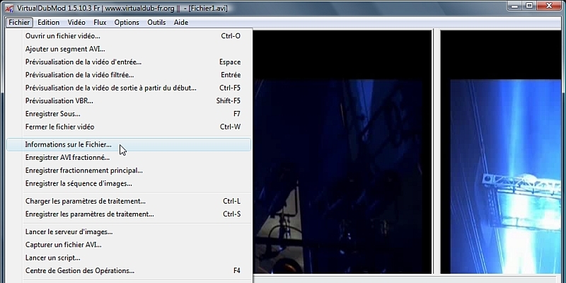 VirtualDubMOD - Information sur le fichier avi