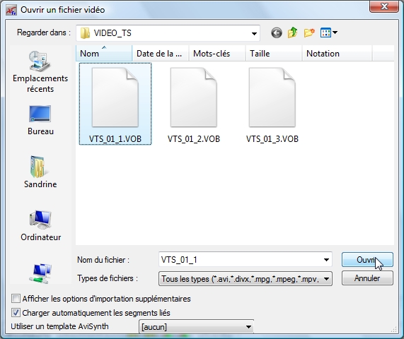 VirtualDubMOD - Ouvrir un fichier