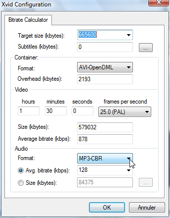 Configuration du codec Xvid