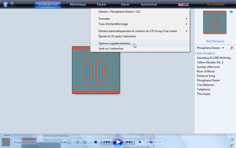 Windows Media Player - Accder aux options