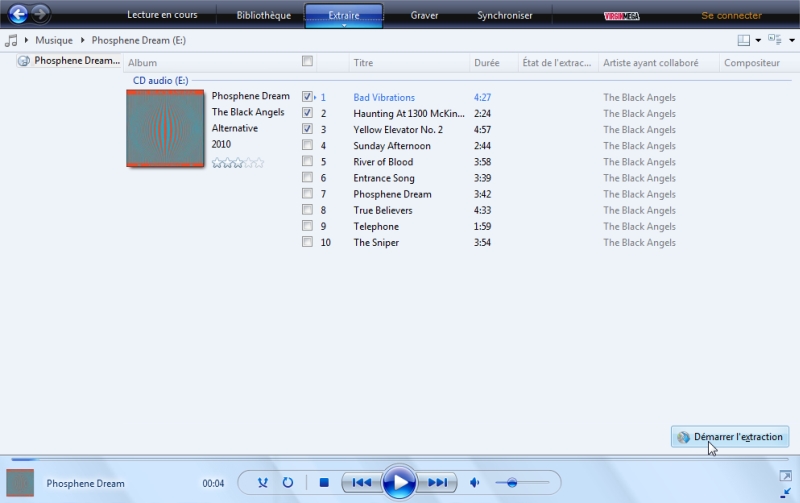 Windows Media Player - Lancer la copie