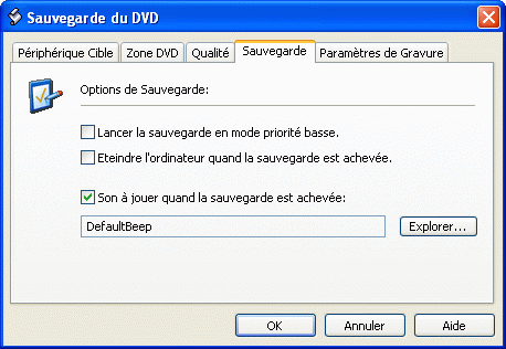 Options     de sauvegarde du DVD