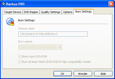 Burn Settings (here we don't burn with Nero)