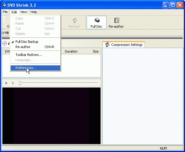Set the right parameters for DVD Shrink