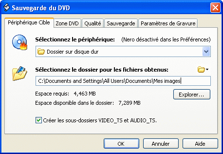 Rpertoire de sauvegarde du DVD